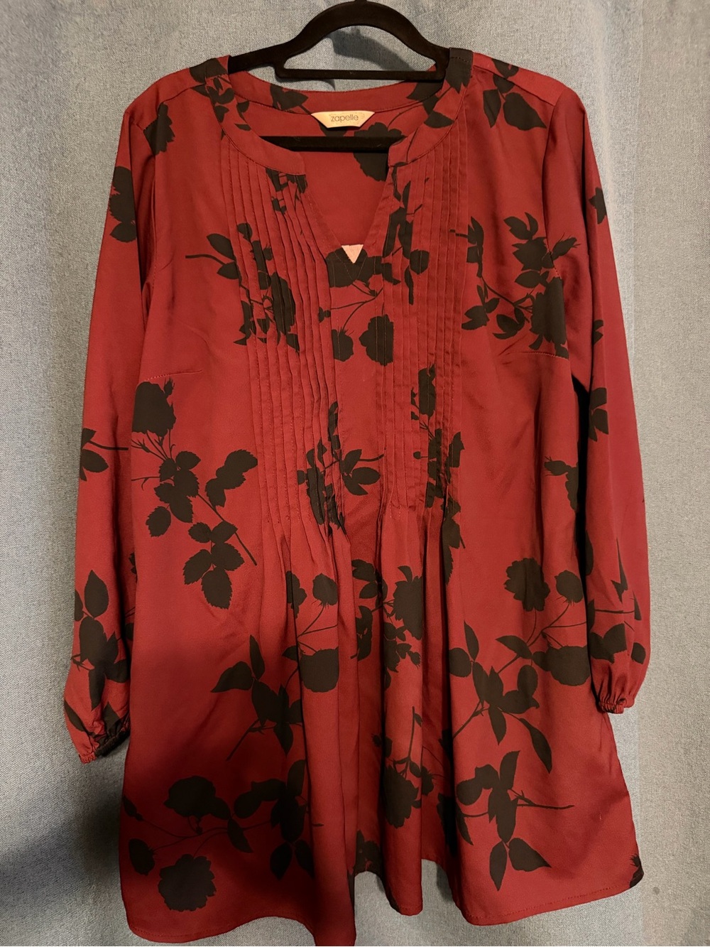 Elle Burgundy Floral Pintuck Blouse